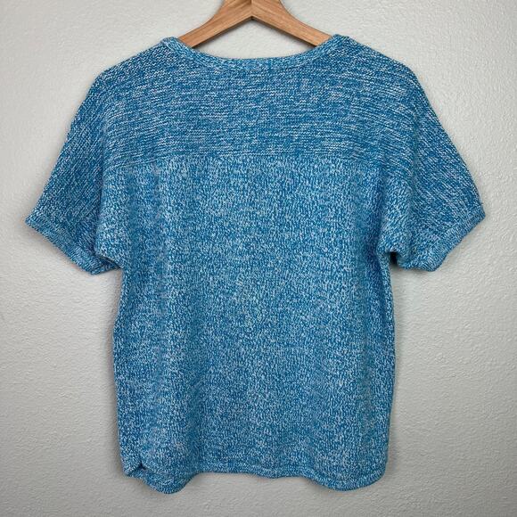 Chico's Blue and White Short Sleeve Knit Cotton Sweater Top Size 1 (U.S. Medium) - Picture 8 of 8